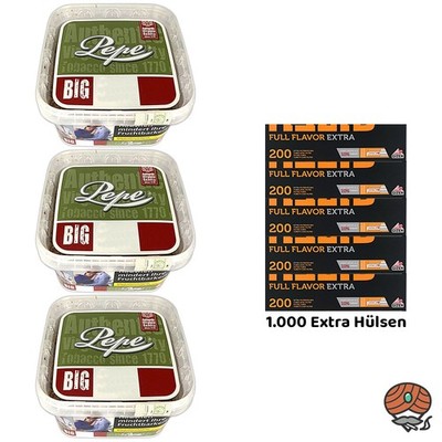 Pepe Rich Green Volumentabak BIG BOX 3x 170g, Gizeh Full Flavor Extra Hülsen
