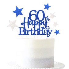 Royal Blue 60th Birthday Cake Topper with Glittery Stars | 7-piece Royal Blue...