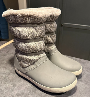 Crocs Women's Classic Puff Boot Snow Women Sz 11 Gray Cream Dot Upper Cinch