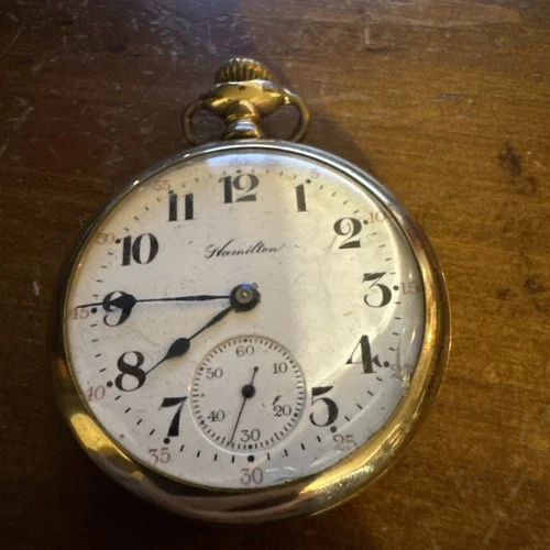 Antique Vintage Broken Gold Filled Pocket Watch Estate Hamilton Runs Over Wound