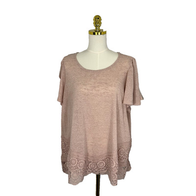 NEW Cupio Women's Top Lace Hem Flutter Sleeves Lightweight Pink Boho Preppy 3X