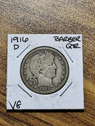 1916 D Barber Silver Quarter VG Very Good Nice U.S. 25c Coin (Raw11248) M