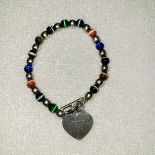 TIFFANY  CO 925 SILVER HEART MULTICOLOR BEAD BRACELET
