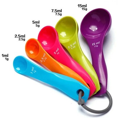 Assorted Colour Plastic Measuring Spoons Set Backing Cooking Kitchen Set of 5