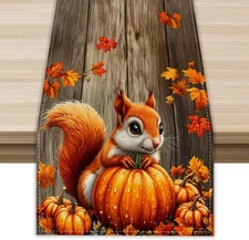 Pumpkin Squirrel Fall Table Runner 72 Inch Seasonal Autumn Thanksgiving Kitchen 