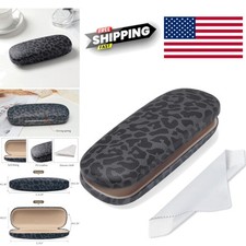 Durable Hard Shell Glasses Case with Cleaning Cloth Universal Size Black Leopard