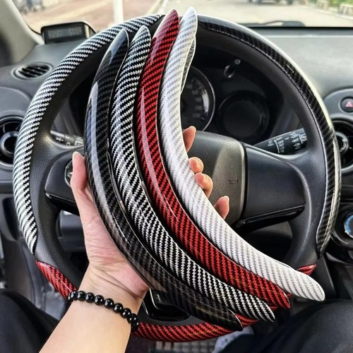 3PCS Car Steering Wheel Cover Carbon Fiber Silicone Non-Slip Universal Grip