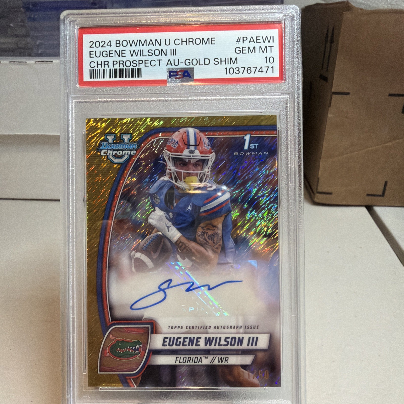 Eugene Wilson III 2024 Bowman U Chrome #PA-EWI Gold Auto /50 PSA 10 Rookie