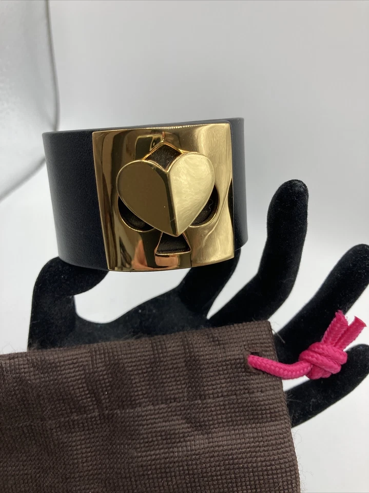 Pulsera de cuero Kate Spade Logo Twist Lock corazón marrón dorado bolsa de regalo 8" nueva sin etiquetas Foto 4 de 4