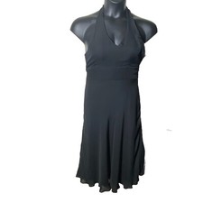 Ann Taylor Black 6 Silk Tie Halter Dress Layers Flowy LBD Formal Party Vacation
