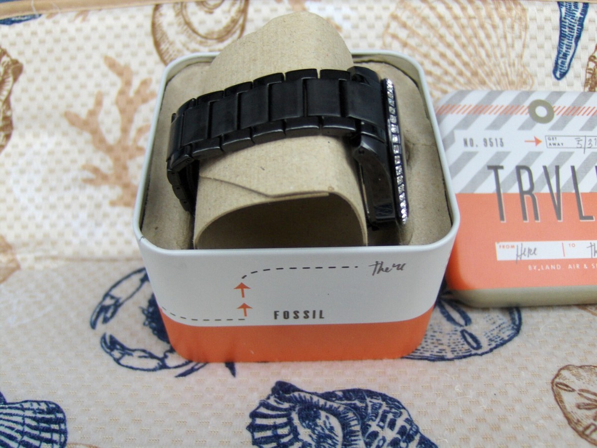 FOSSIL BQ1546 CARISSA BLACK STAINLESS BRACELET SWAROVSKI 