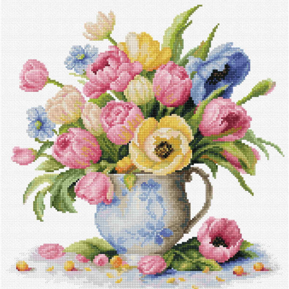 Luca-S counted cross stitch kit ""Tulips Bouquet"", 26x26,5cm