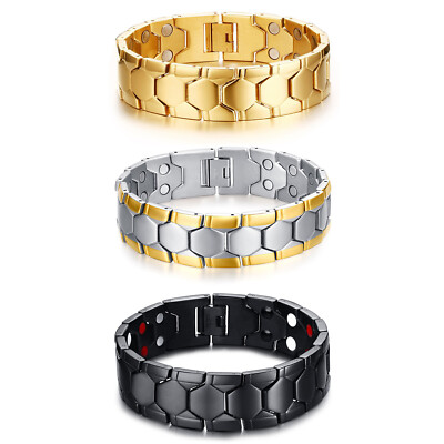 Men's 18mm Wide Stainless Steel Magnetic Health Power Bracelet