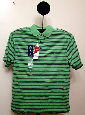 IZOD Seacrest Green Stripe Windward Cool Interlock Sun Control Polo Shirt Small