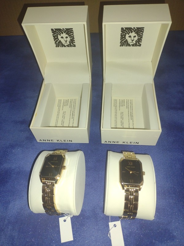 2 New Anne Klein Women's Gold-Tone Octagonal Watches with Black Dial AK/3774BKGB