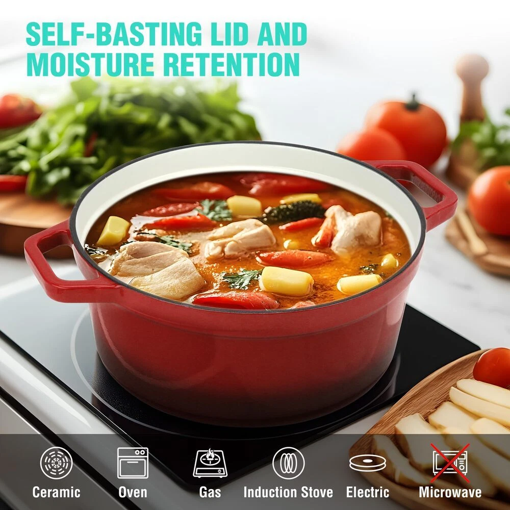 HAUSHOF 5.3QT Enameled Cast Iron Red Dutch Oven Non-Stick Pot for Bread Baking
Opens in a new window