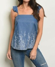 Sleeveless Denim Top Sleeveless square neckline denim chambray tunic top Size S