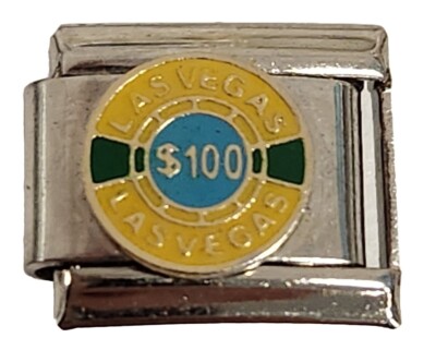 Poker Chip $100 Las Vegas Gambling Token  Italian Charm Bracelet Link 9mm 