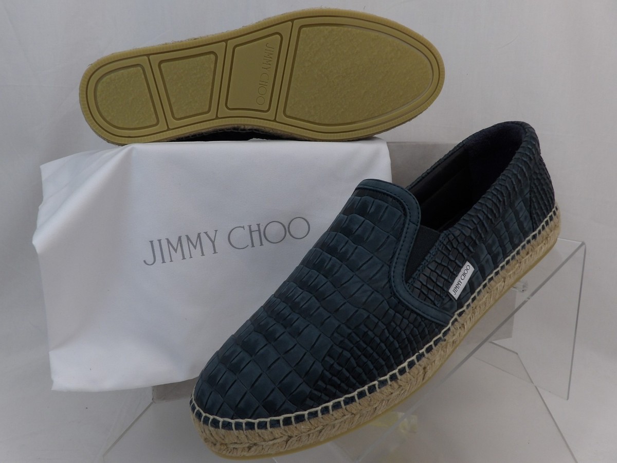 NIB JIMMY CHOO VLAD GREEN LEATHER CROC PRINT LOGO ESPADRILLE 