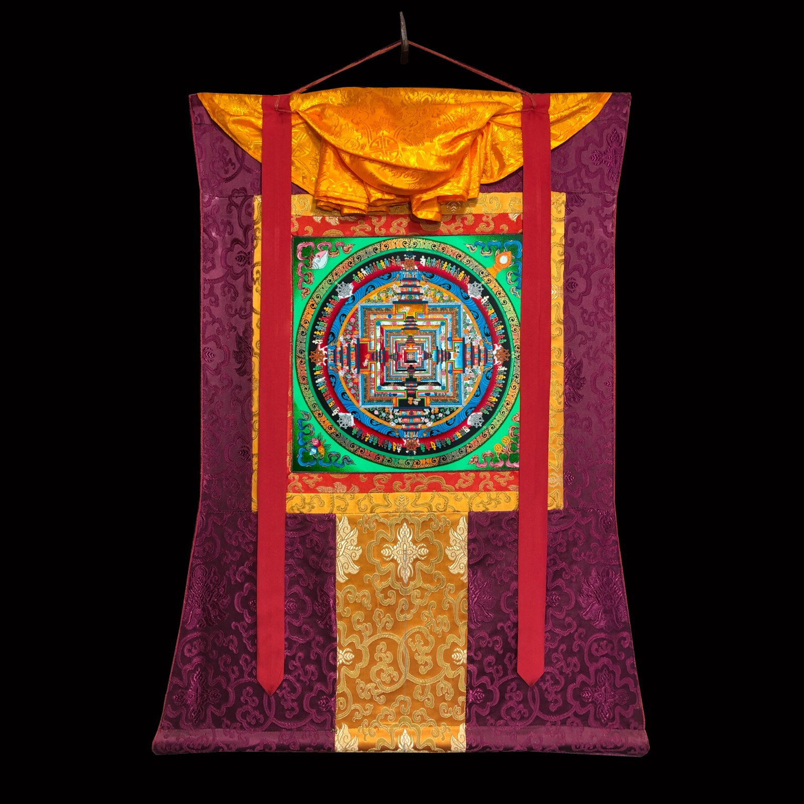 Kalachakra Mandala Thangka Silk Brocade Mounted Wheel of Time Art