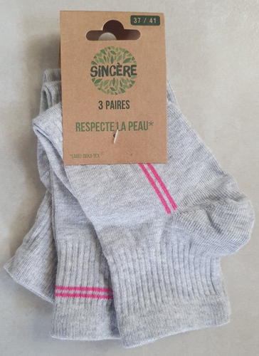 3 paires de chaussettes/socquettes blanches et grises neuves 37/41