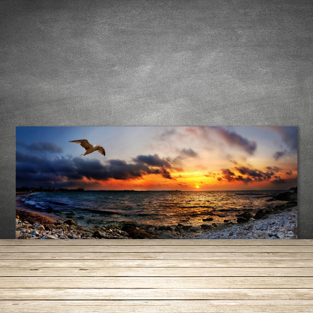 Crédence de cuisine en verre 125x50 cm motif mer et mouette pour protection murale