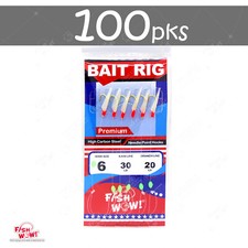 100pks Size 6 Fish WOW! Sabiki Bait Rig with 6 Gold Hooks Glow Beads Fish Skin