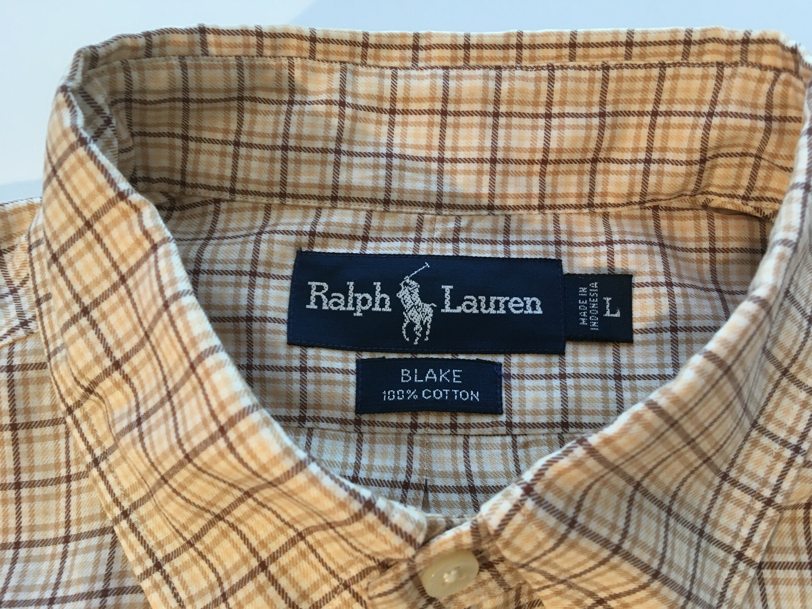 Polo RALPH LAUREN vestibilità classica beige marrone a quadri ricamata logo pony camicia L