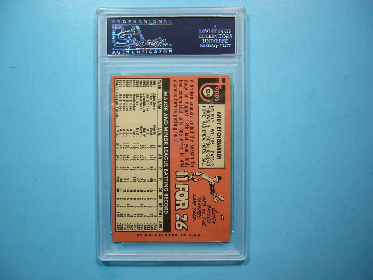 1969 TOPPS MLB BASEBALL CARD #634 ANDY ETCHEBARREN PSA 8.5 NM