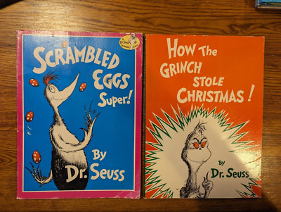 Dr. Suess Books Lot Of 2 Paperback, Grinch Stole Christmas Scrambled Eggs Super