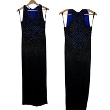 SCALA 100 Pure Silk Royal Blue and Black Fully Beaded Vintage Evening Gown Sz:S
