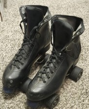 Vintage Men's Roller Derby Black Leather Skates Urethane Wheels Size 8