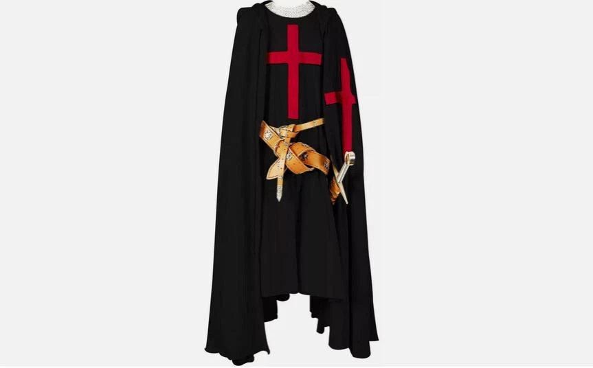 Caballero Templario Medieval Túnica Negra y Capa con Capucha Disfraz Renacimiento SCA Foto 3 de 4