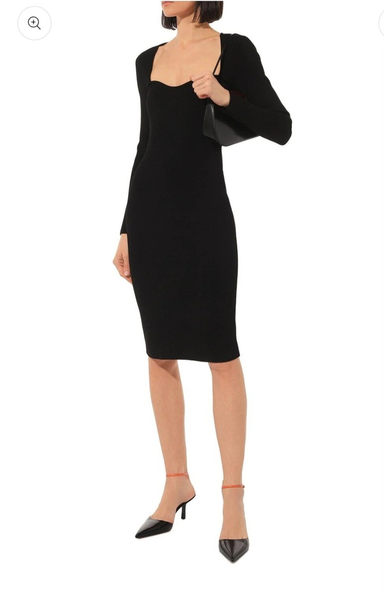 GUCCI Black Dress Square Neck Stretch Bodycon Size L Large GUCCI Black Dress Square Neck Stretch Bodycon Size L Large