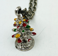 Silver Tone and Enamel 3D Christmas Tree with pendant Necklace 16" Chain