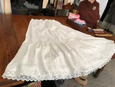Antique French White Cotton Skirt Petticoat Layered Lace woman's clothing