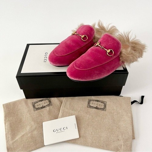 GUCCI | Princetown Raspberry Pink Velvet Fur Mules Slides Slippers Size  38.5 | eBay
