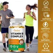 Vitamin B Complex 120 Capsules B1,B2,B3,B5,B6,B7,B9,B12, Immune Support Pills