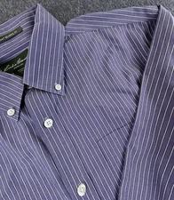 Eddie Bauer Shirt Men Large Purple Striped Button Down Wrinkle Resistant Relaxed
