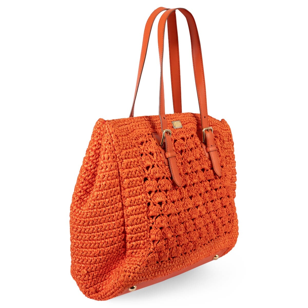 69681 auth DOLCE & GABBANA oragne raffia crochet ALMA Tote