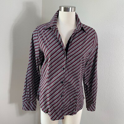 Foxcroft Womens 8 Wrinkle Free Fitted Button Up Shirt Velvet Accent Blouse Top