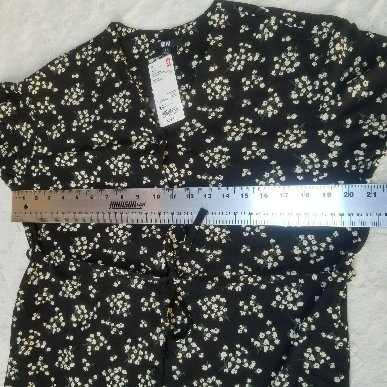 New Uniqlo Joy of Print Crepe Jersey Long Sleeve Midi Dress XS Black Floral thumbnail 4