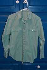 Men's vintage Dockers pearl snap shirt checkered thin green see measurements