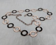 Chain Belt - Black, White Circle Links - Silver Tone Chain