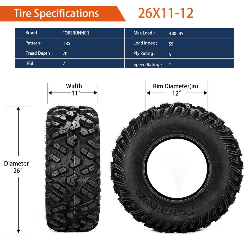 Set 2 26x11-12 ATV UTV Tires 6Ply 26x11x12 All Terrain Mud Tires 26 11