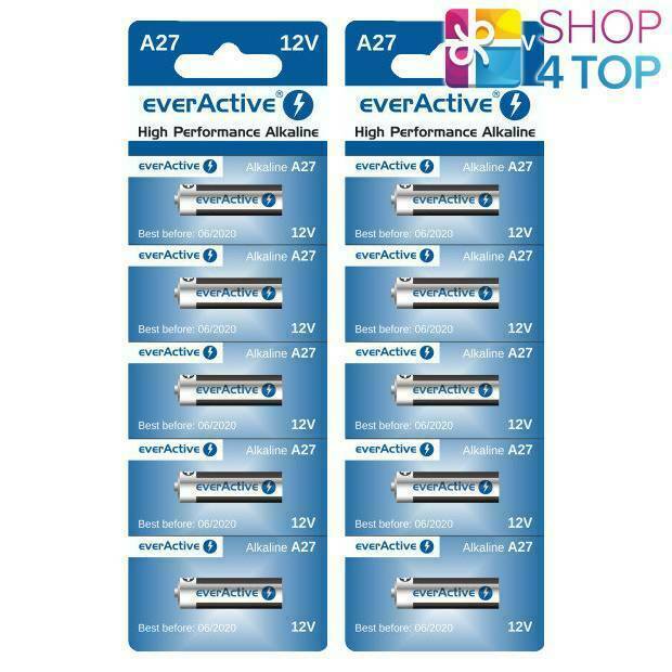10 EverActive Alcalino batteries A27 MN27 27A 12V No Mercury G27A Exp 2025 Nuovo