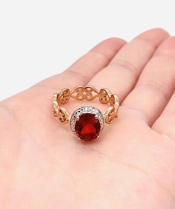 Authentic Vtg Karis STS Rose Gold Plated Red Garnet Clear Rhinestone Love Heart Ring Sz 10