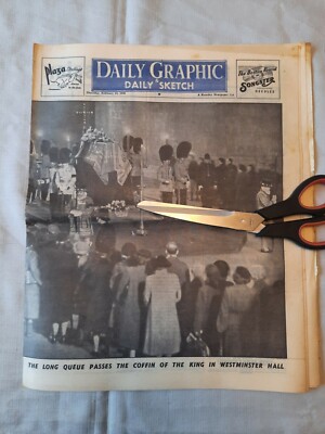 1952 14. Februar TÄGLICHE GRAFISCHE SKIZZE König George VI liegend im Staat vollständige Zeitung