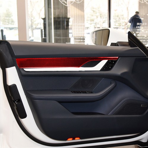 4Pcs Red Carbon Fiber Interior Door Panel Cover Trim For Porsche Taycan - Picture 6 of 15