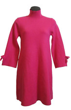 NWT Zara Neon Pink Long Sleeve Knit Dress Sz S Bows Mod Style Retro  Retail $49